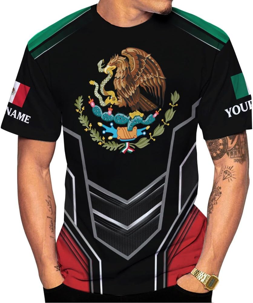RoyalBro Personalized Mexico Shirts, Camisas De Mexico, Mexico Shirts for Men, Mexican Flag Jersey Shirt Mexico 3D Shirt