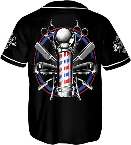 Custom Barber Shop Baseball Jersey Personalized Name Barber Shirt 3D for Men Women Hairdresser Shop Gift Scissors Pole Shirts