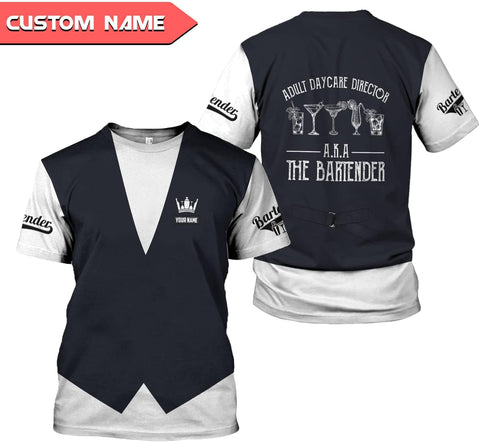 Personalized Bartender Shirt Custom Bartender Shirts Bartending 3D T Shirts Bartender Cocktail Wine Tshirt for Men and Women