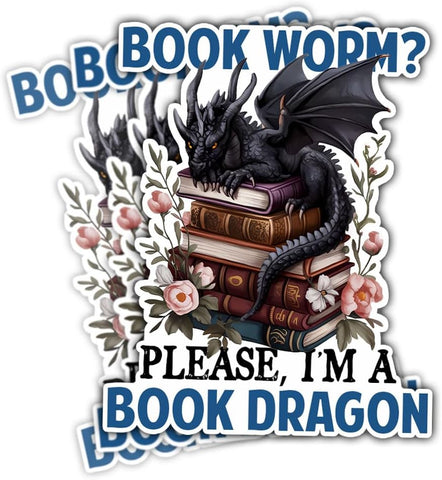 (3PCs) Bookworm Please I Am A Book Dragon Sticker, Fantasy Book Stickers for Kindle Adult, Bookworm Stickers, Dragon Sticker, Book Worm Gifts - Stickers for Laptop Water Bottle Phone Car Helmet 3"