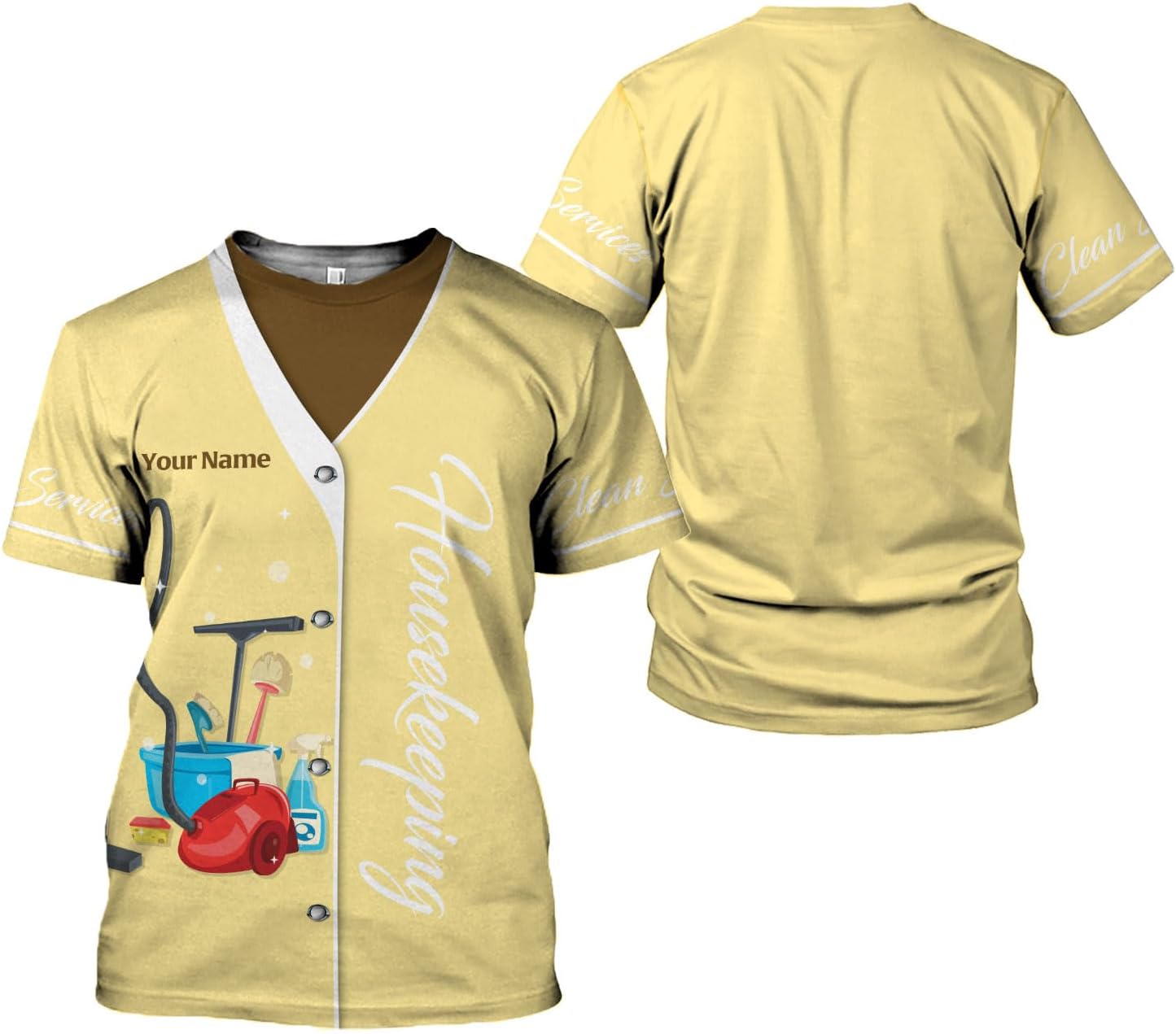 Personalized Housekeeping Shirts, Custom Cleaning Uniforms for Women 3D Cleaning Service Gifts Housekeeper Shirt Clean Lady