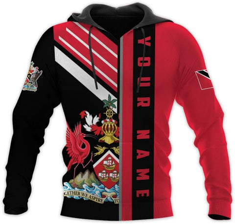 Vybonz Personalized Trinidad & Tobago Hoodie 3D Trinidad and Tobago Coat of Arms Flag Sweatshirt Trinidad Pride Zip Hoodie