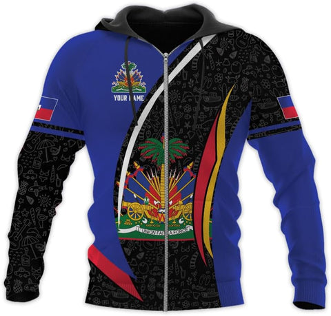Vybonz Personalized Haiti Zip Hoodie - Men & Women Haitian Pride Coat Of Arms Hoodie