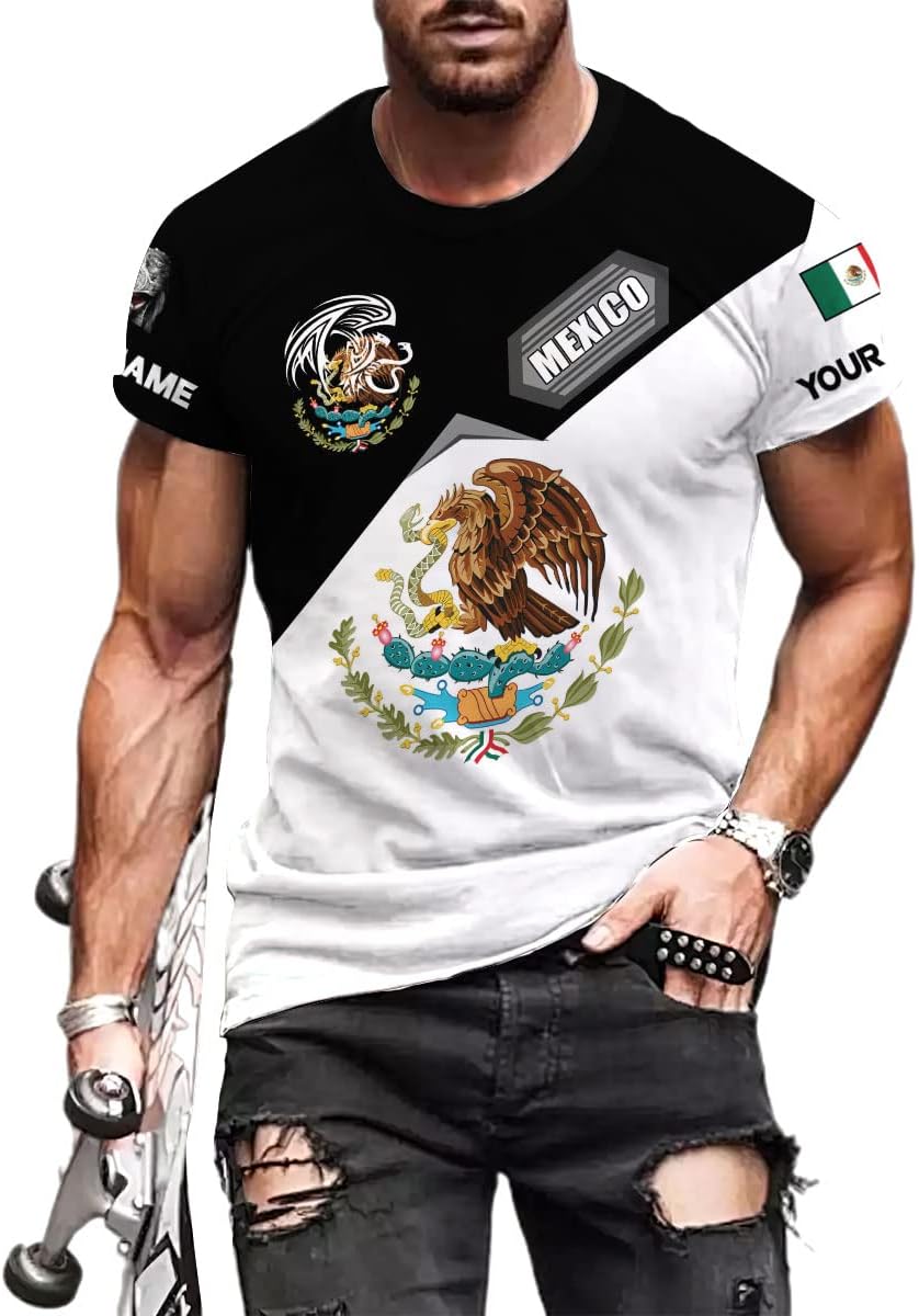 Personalized Name Mexican Shirts for Men, Customized Mexico women Shirt Eagle Flag Unisex Shirt, Sweatshirt, Hoodie, Zip Hoodie AD677, Multicolor, 5X-Large