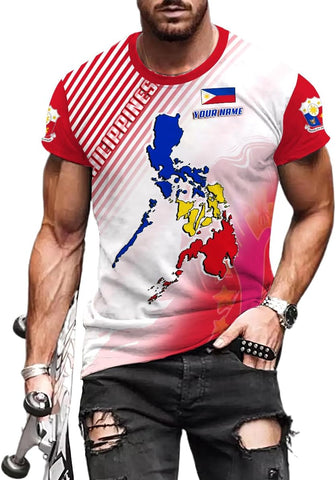 Mostprints Personalized Name Philippines Shirts 3D, Filipino Flag Pride Shirt Philippines Shirt Flag Tshirt for Men Women S-5XL