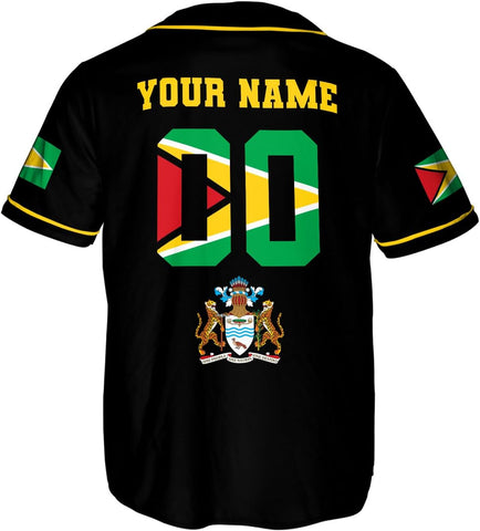Leeprints Personalized Guyana Baseball Jersey Shirt, GuyaneseFlag Jersey, Guyana Guyanese Pride Jersey for Men and Women