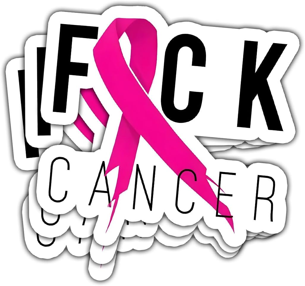 (3Pcs) Breast Cancer Awareness Pink Fighter Ribbon Vinyl Decal Sticker, Fuck Cancer Pink Ribbon Sticker Breast Cancer Car Decal Sticker Waterproof for Water Bottle, Car, Helmet Decal 5" (Ribbon 2)