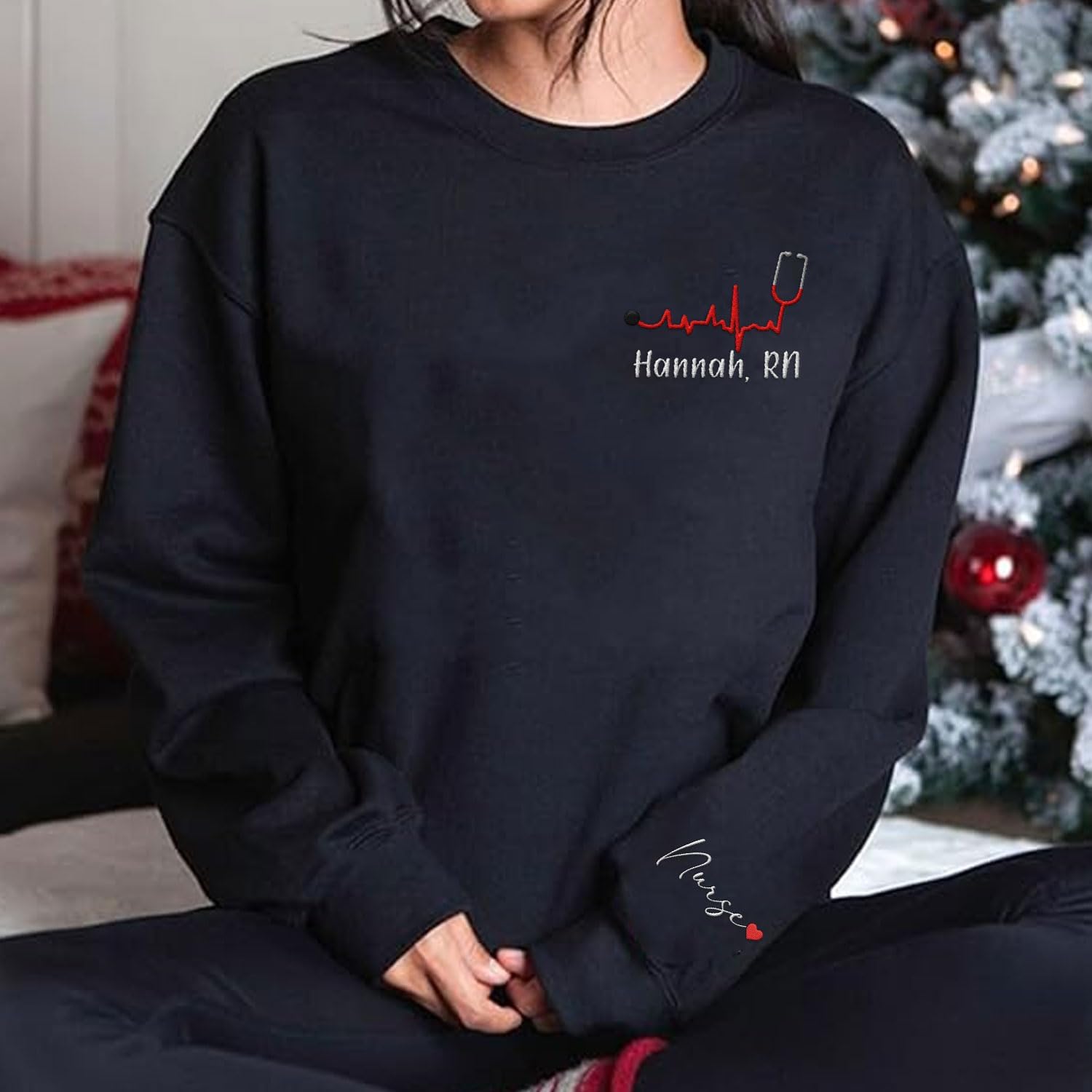 Intenprints Personalized Nurse Embroidered Sweatshirt for Women, Custom Registered Nurse Shirt, CNA Shirt, Nursing Sweatshirt