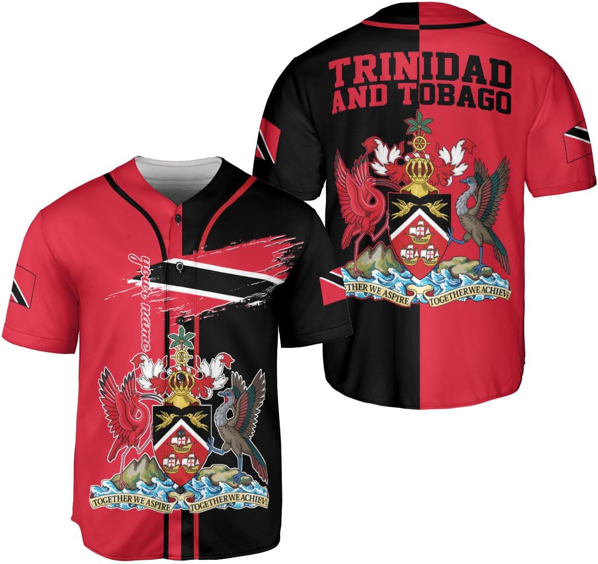 Podagree Personalized Trinidad & Tobago Baseball Jersey, Trinidad and Tobago Proud Flag Shirt Coat of Arms Gift Men Women