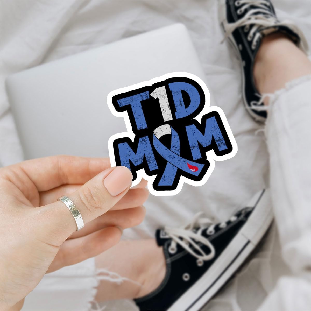 3Pcs T1D Mom Awareness Type 1 Diabetes Sticker Funny Type One Diabetes Gift Diabetes Awareness Stickers Type 1 Diabetes Stickers T1d Awareness Ribbon Decal for Laptop Bottle Phone Car Hardhat 3"