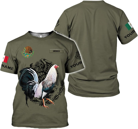Woseprints Personalized Name Mexican Shirts for Men, Rooster Mexico Shirts for Men, Mexico Shirt Eagle Flag Mexican Eagle