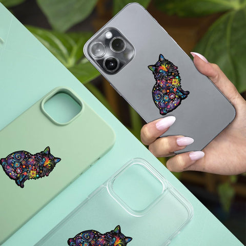 (3Pcs) Cat Funky Colors Glow Vinyl Bumper Decal Sticker, Cat Bumper Stickers, Color Cats Decal- Stickers for Laptop Water Bottle Phone Car Window Helmet 3" (DR Cat 1)