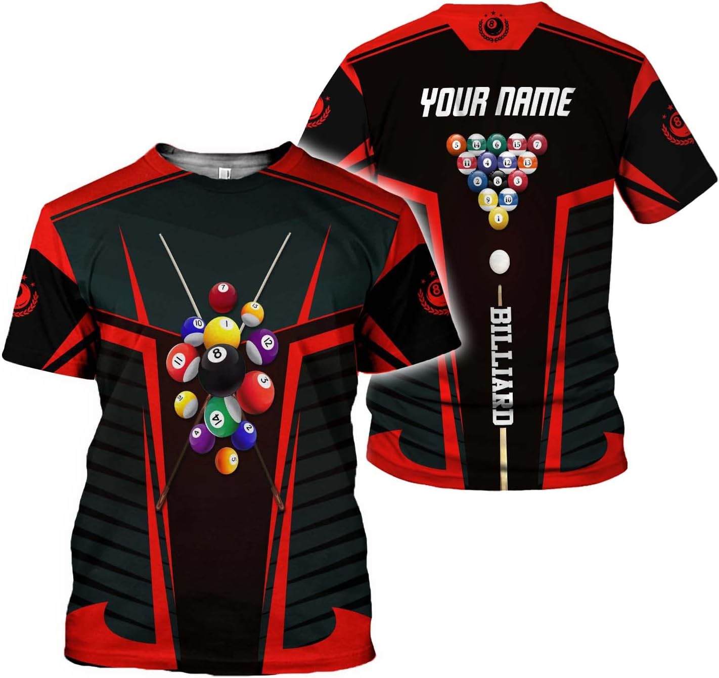 AOVL Personalized Billiard Shirts 3D Billiard Shirt Custom Billiard Flag Shirt Men's Pool Billiards Shirt 8 Ball Men Women