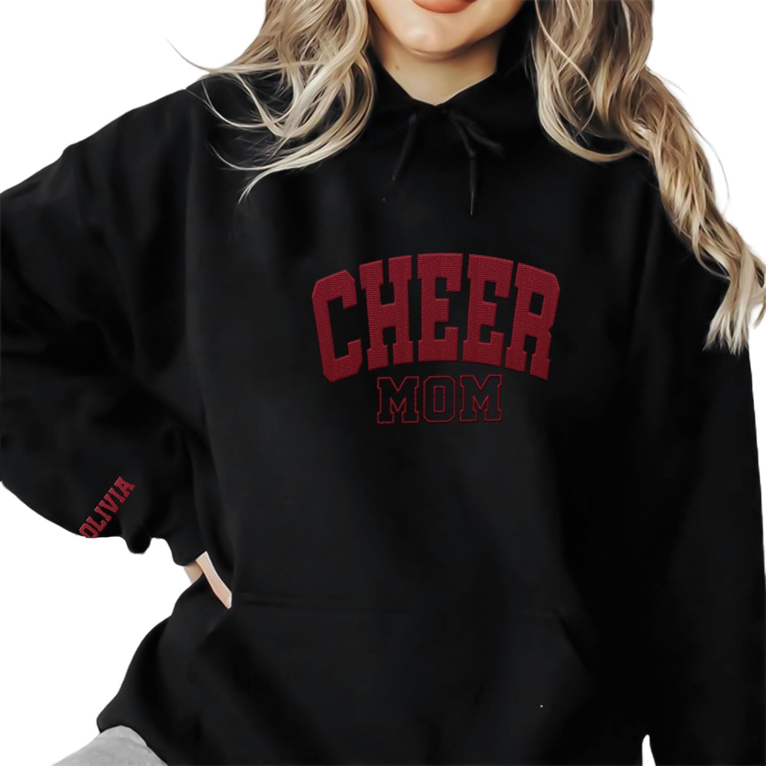 Personalized Embroidered Cheer Mom Sweatshirt Custom Proud Cheerleader Mom Embroidery Sweatshirt Gift for Cheerleader Mother (Cotton, CM 3), Small-5X-Large