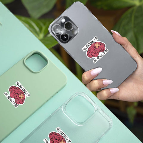 3 Pcs Brain Surgery Stickers All Patched Up and Ready to Go Sticker, Brain Tumor Brain Cancer Brain Surgery Survivor Support for Book Notebook Water Bottle Tumbler Phone Case Laptop 3"x3"