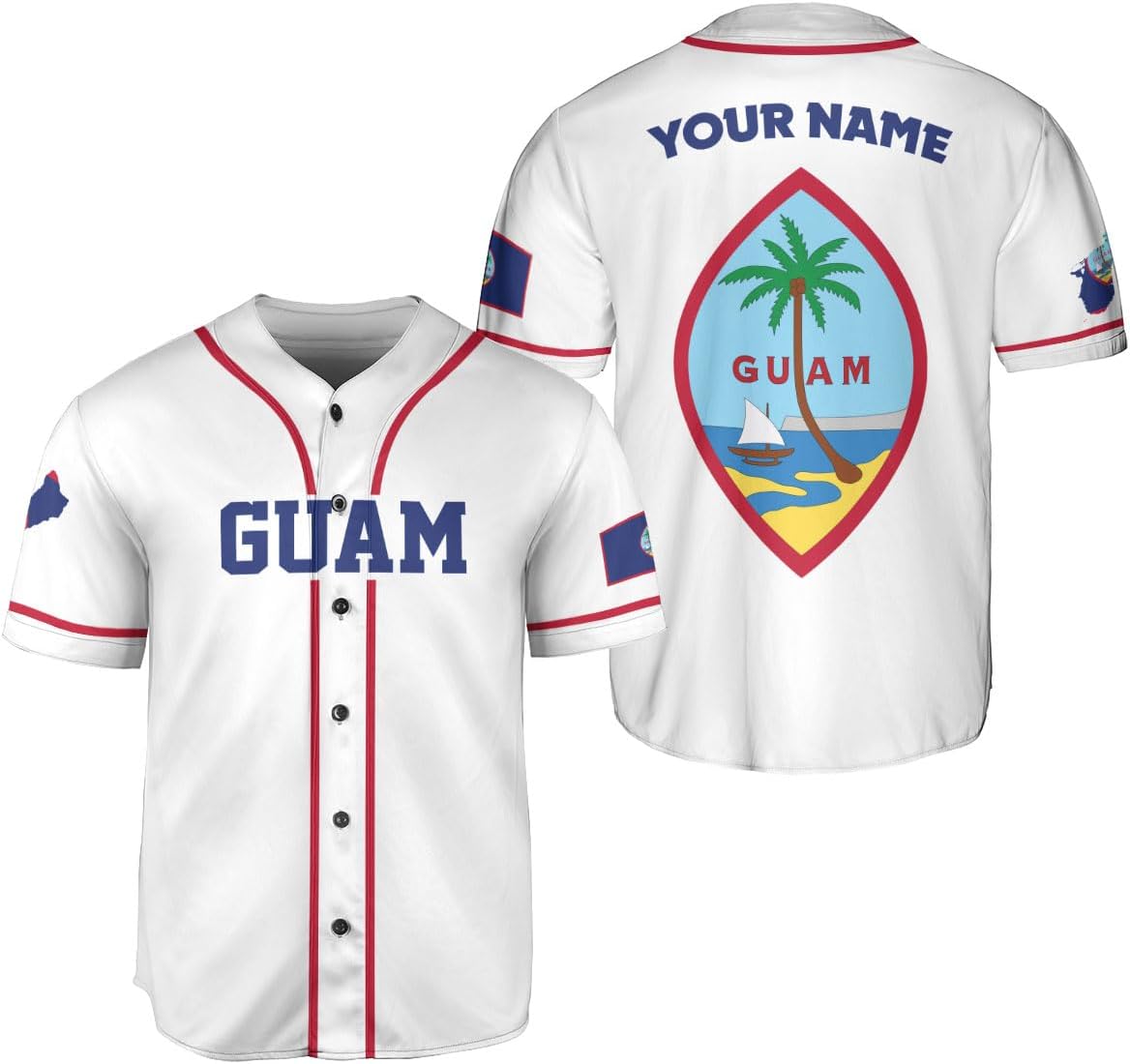 Leprints Personalized Guam Baseball Jersey Shirt, Guahan Flag Jersey, Guam Islander Pride Jersey for Men and Women
