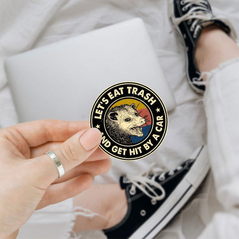 3Pcs Let Eat Trash and Get Hit by A Car Sticker Funny Meme Possum Raccoon Screaming Decal Mental Health Let's Eat Trash and Get Hit by Car Stickers for Laptop Bottle Phone Car Hard Hat Helmet 3"