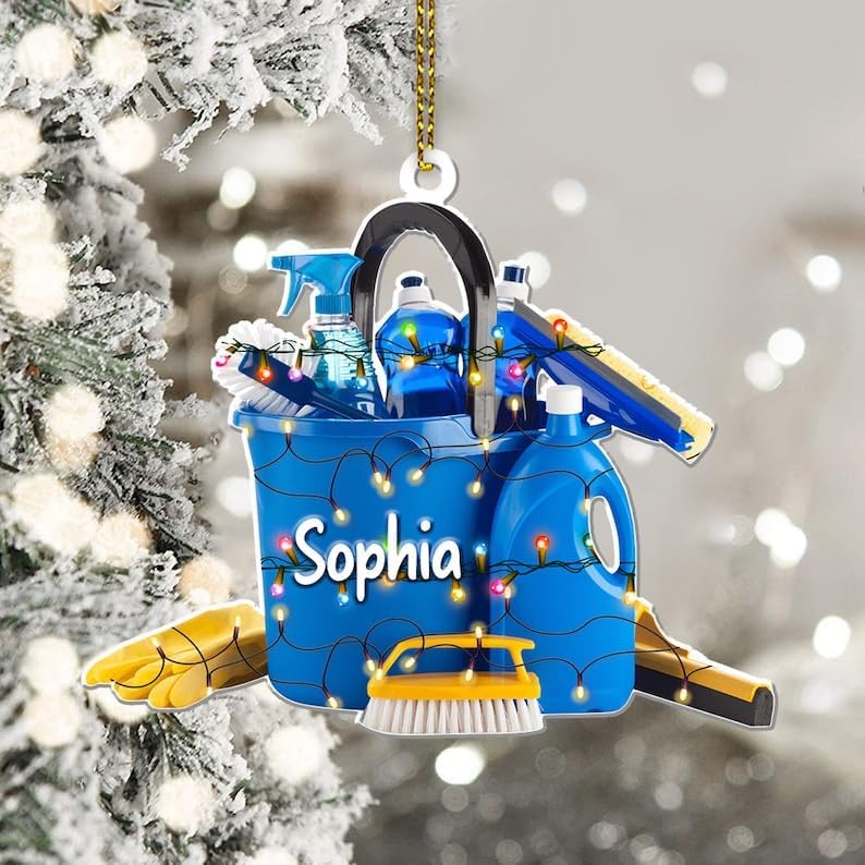 Intenprints Personalized Housekeeping Christmas Ornament, Housekeeping Keepsake, Janitor Cleaning Lady Ornament,Cleaning Service Christmas Ornament, Housekeeper Ornament (Style 13)