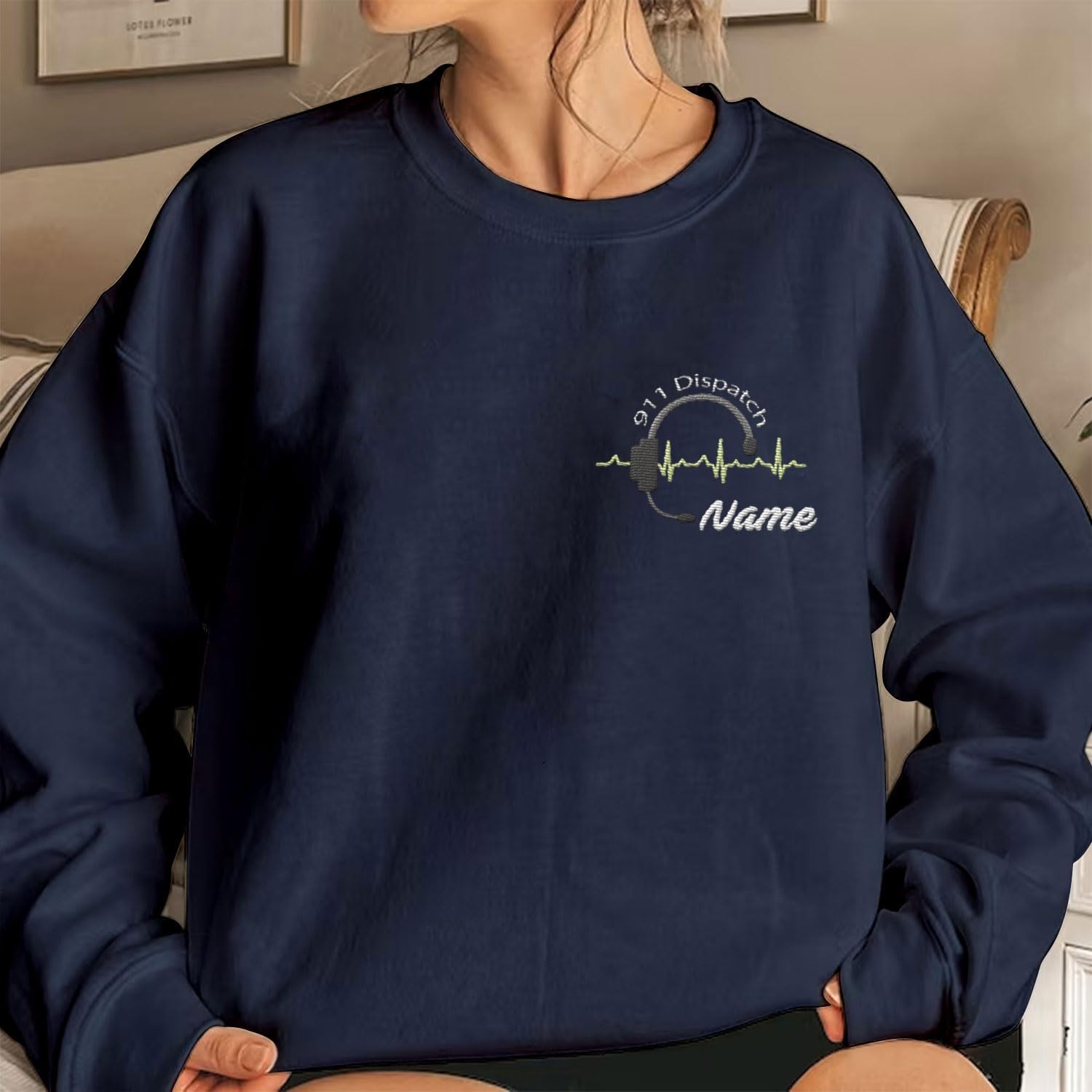 Intenprints Personalized Embroidered Dispatcher Shirt 911 Emergency Services Sweatshirt Thin Gold Line Flag Dispatcher Shirt