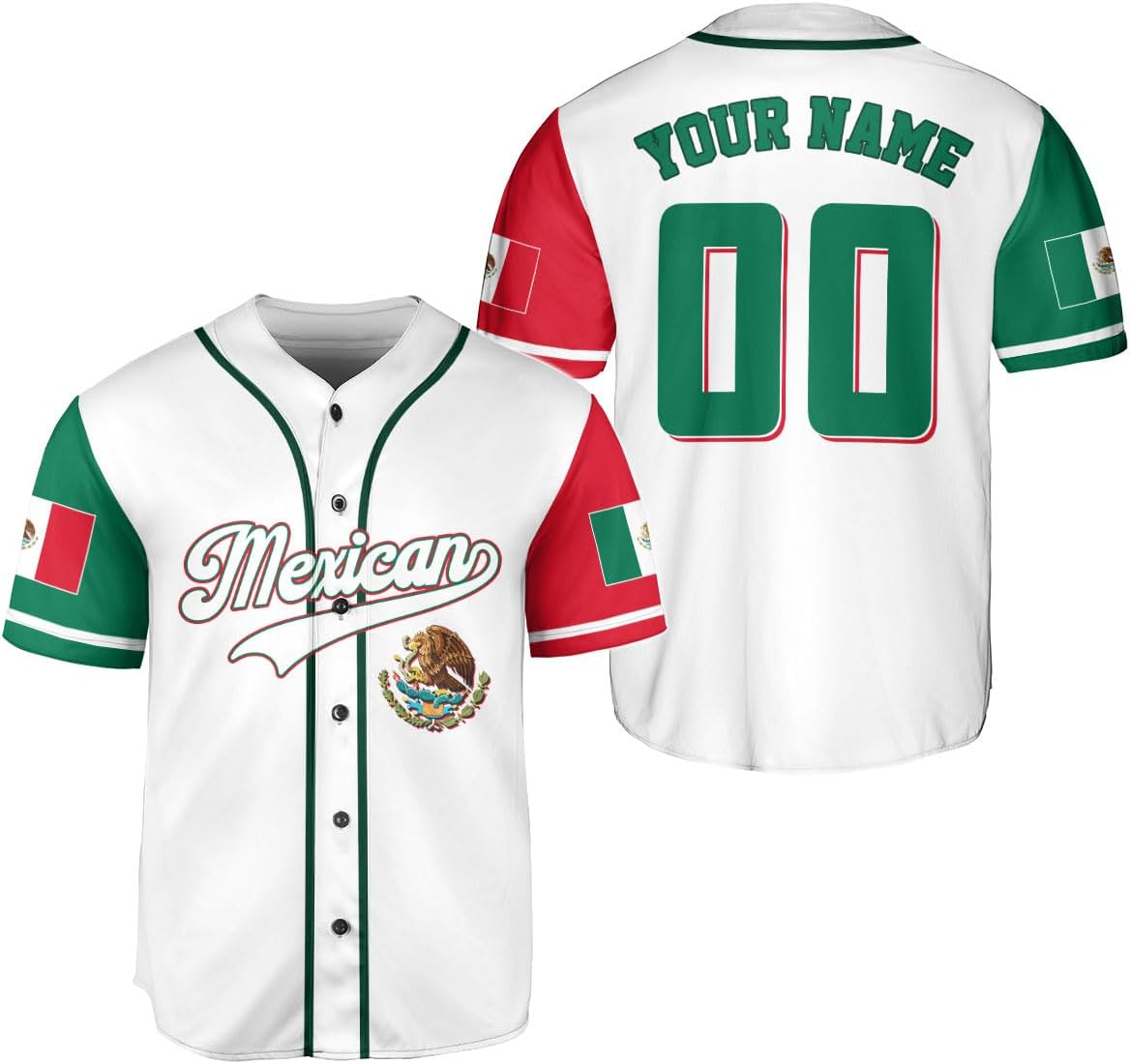 RoyalBro Personalized Mexico Baseball Jersey, Mexican Jersey for Men & Women, Mexican Flag Jersey, Mexico Shirt Camisas