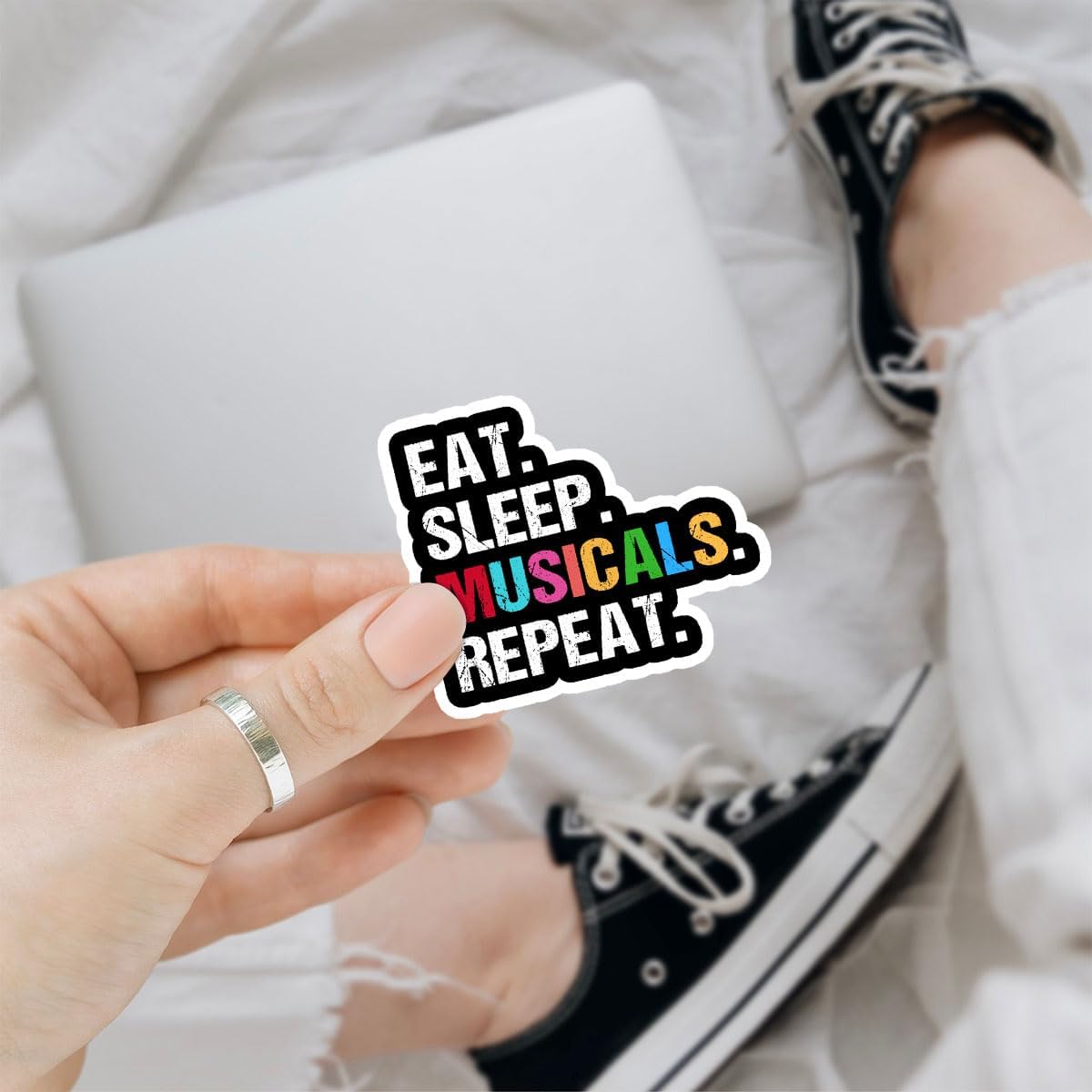 3Pcs Eat Sleep Musicals Repeat Sticker Musical Theatre Stickers for Laptop Musician Gift Drama Theater Gifts Musical Laptop Stickers Theater Musicals Decal for Laptop Phone Car Hard Hat 3"x3"