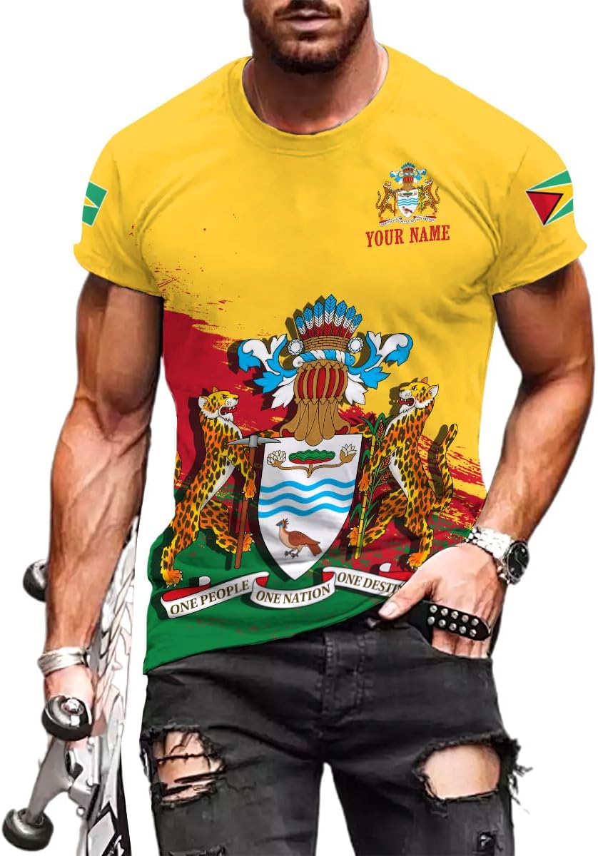 Artparel Personalized Guyana 3D Guyana Flag Shirt - Unisex Adults - Green - Short Sleeves - 5X-Small-Large