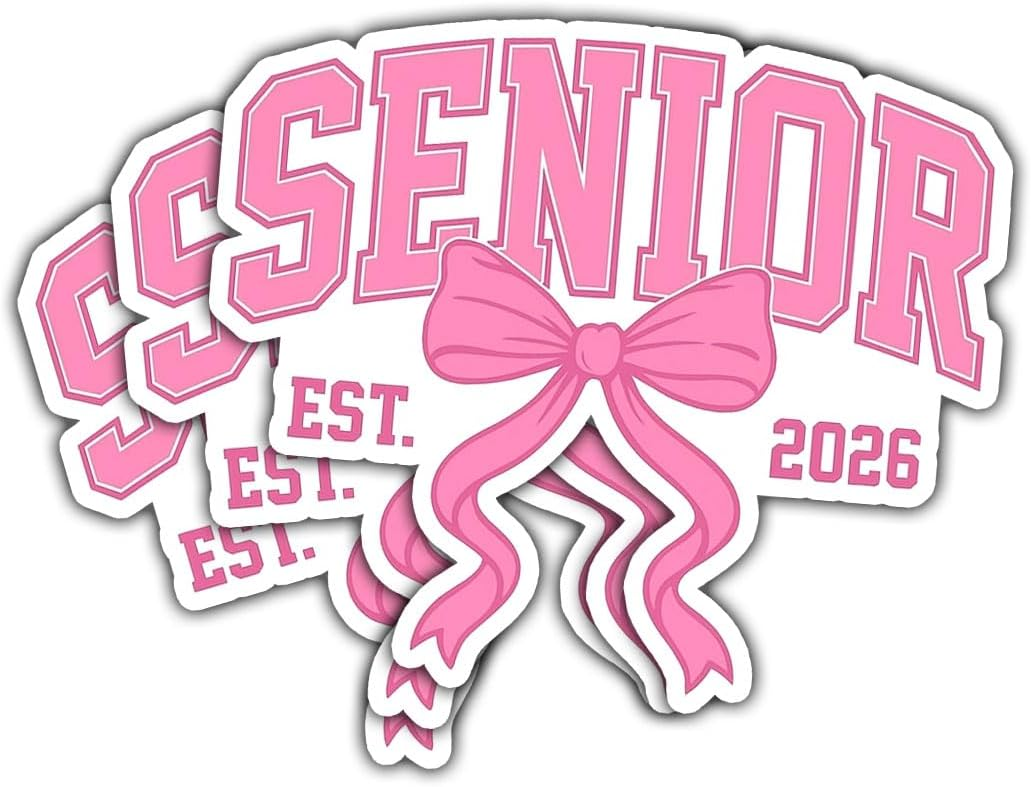 3Pcs Senior 2026 pink bow Sticker 3inches, Class of 2026 Sticker, High School College Gift for Notebook Scrapbook Stickers for Laptop Water Bottle Phone Case