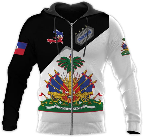 Vybonz Personalized Haiti Zip Hoodie - Men & Women Haitian Pride Coat Of Arms Hoodie