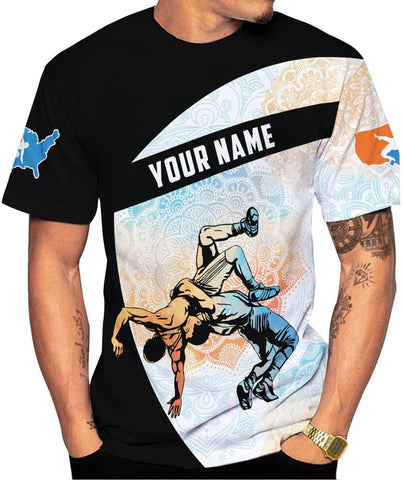 MAPrints Personalized Name Wrestling Shirt 3D All Over Print, Wrestle T-Shirt, Funny Free Hug Wrestling T-Shirt for Men S-5XL