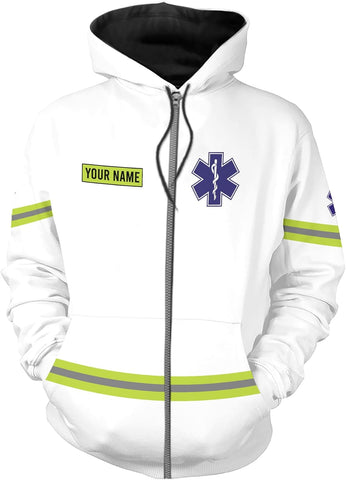 Leeprints Personalized EMT Hoodie EMS Sweatshirt Custom EMS Zip Hoodie Paramedic Uniform Emergency Medical Technician Shirts