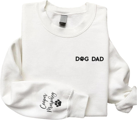 Personalized Embroidered Dog Dad Crewneck Sweatshirt, Custom Dog Dad Shirt Gift for Men (Cotton + Polyester, SS2)