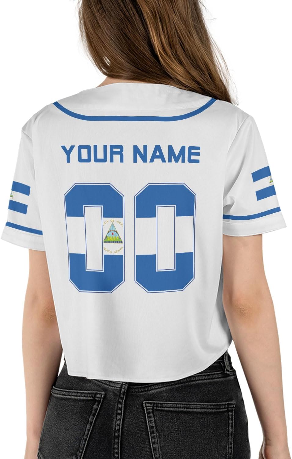 Personalized Nicaragua Baseball Croptop Shirt, Nicaraguan Flag Jersey for Women Jersey Pride
