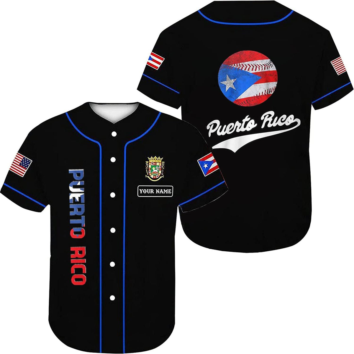 RoyalBro Personalized Puerto Rico Baseball Shirt - Custom Team Name, Puerto Rican Baseball Jersey for Men