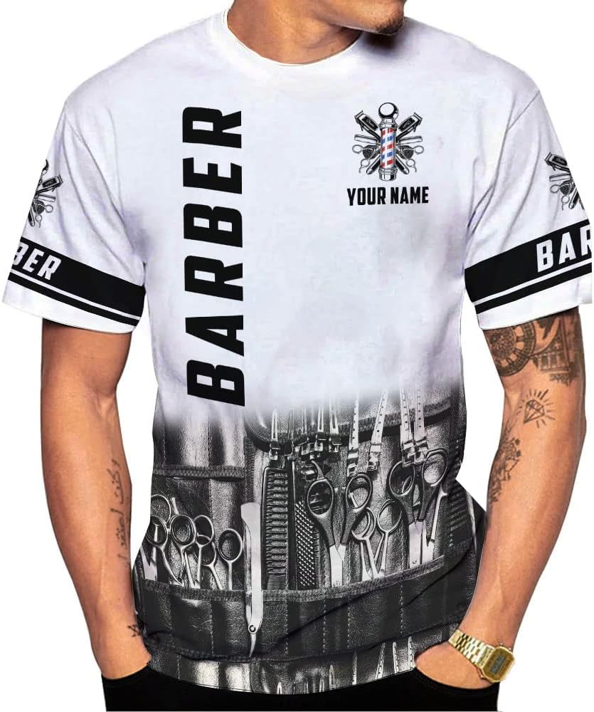 Personalized Name Barber 3D All Over Printed Shirts for Men & Women, Hair Stylist Shirt Gift for Barbershop
