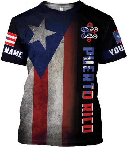 Woseprints Personalized Name Puerto Rico 3D Shirt, Puerto Rico Flag T-Shirt for Men & Women