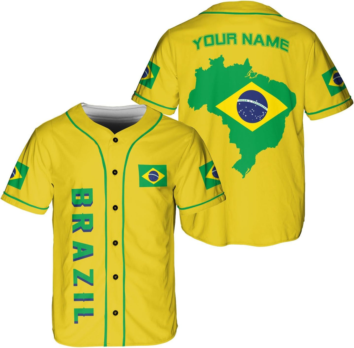 Mostprints Personalized Brazil Baseball Jersey Shirt 3D Brasil Brazilian Flag Bandera Bandeira Jersey Soccer for Men Women