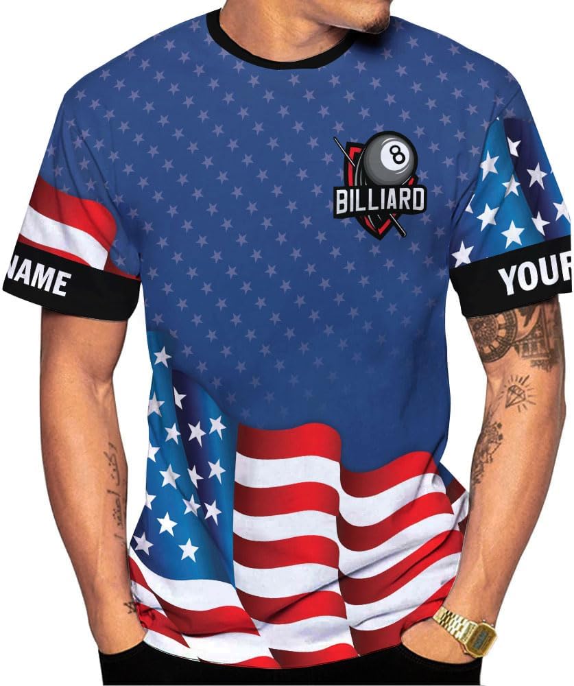 MoonArt Personalized Billiard Shirts 3D Billiard Shirt Custom Billiard Flag Shirt Men's Pool Billiards Shirt 8 Ball Men Women
