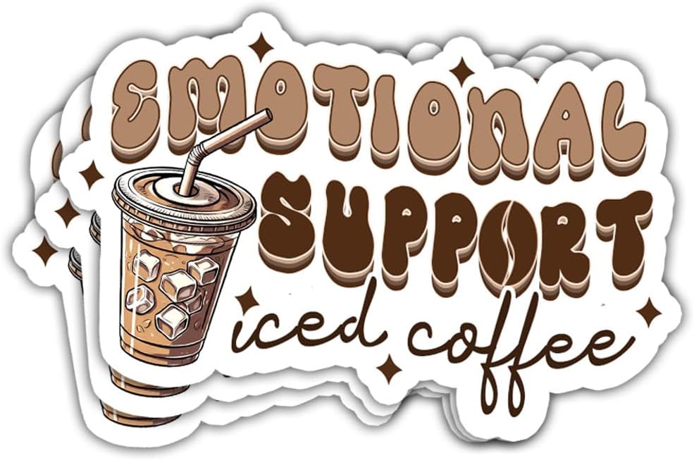 3Pcs Emotional Support Iced Coffee Sticker Emotional Support Coffee Stickers Probably on My Way to Get Iced Coffee Sticker Iced Coffee Latte Decal for Laptop Bottle Phone Car Hard Hat 3"x3"