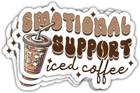 3Pcs Emotional Support Iced Coffee Sticker Emotional Support Coffee Stickers Probably on My Way to Get Iced Coffee Sticker Iced Coffee Latte Decal for Laptop Bottle Phone Car Hard Hat 3"x3"