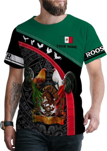 Mostefy Personalized Name Mexican Shirts for Men 3D, Rooster Mexico Shirts for Men, Mexico Shirt Eagle Flag Mexican Eagle New