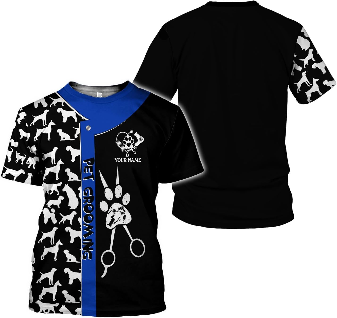 MoonArt Personalized Dog Grooming 3D T-Shirt Custom Spa, Cute Pet Grooming Summer Uniform Tee Shirt for Women