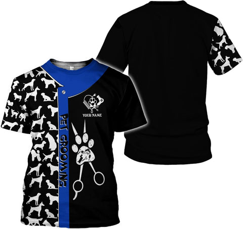 MoonArt Personalized Dog Grooming 3D T-Shirt Custom Spa, Cute Pet Grooming Summer Uniform Tee Shirt for Women