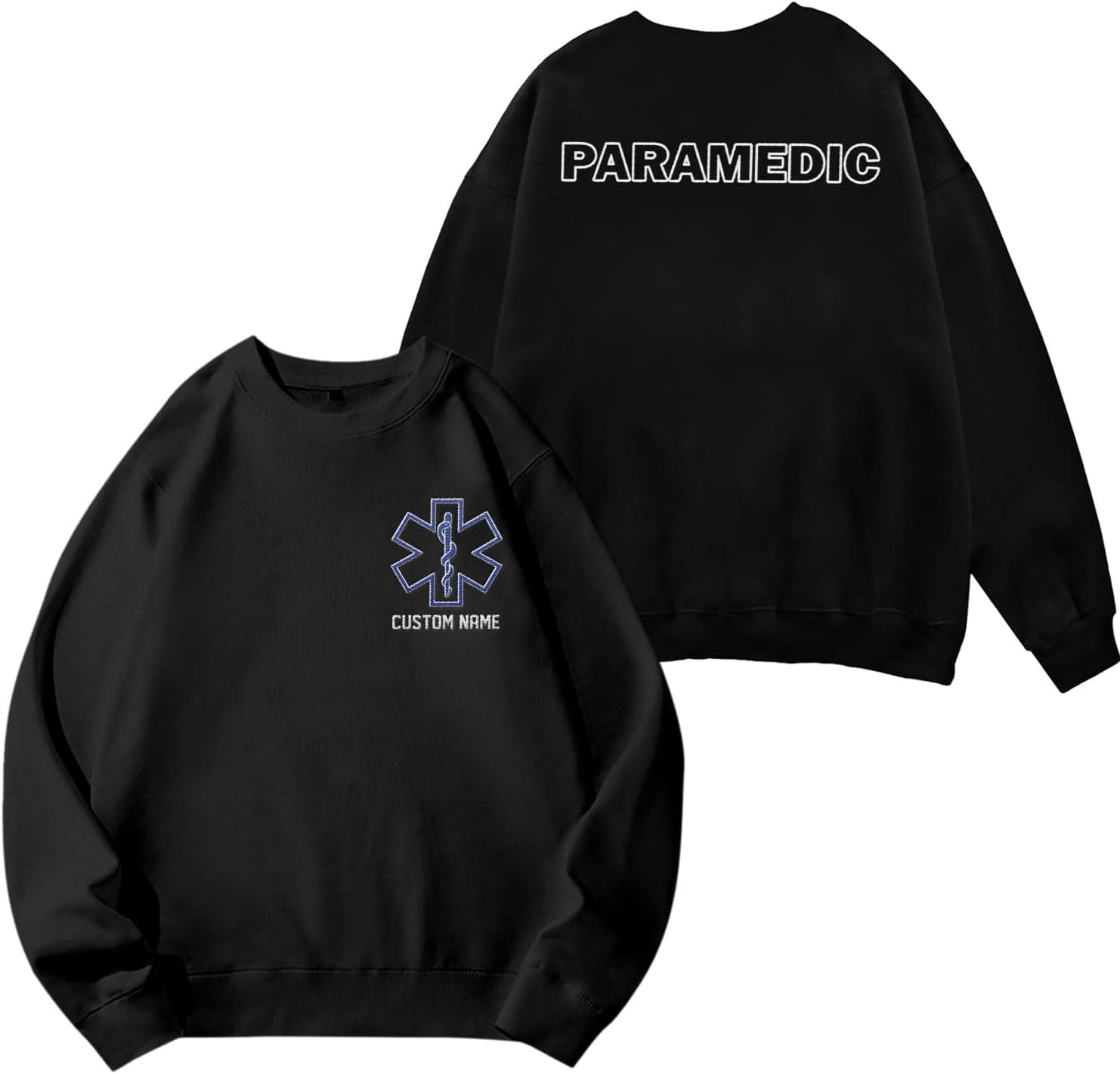 Personalized EMT EMS Paramedic Thin White Line Embroidered Sweatshirt, EMT Student, EMT Future, Medical Worker (Cotton, SS136)