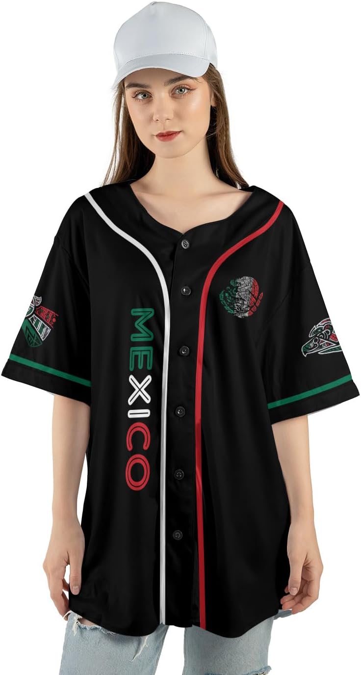 Mostefy Personalized Mexico Baseball Jerseys Mexican Eagle & Flag Shirt for Teams, Mexico Shirts for Men & Women Size S-5XL1