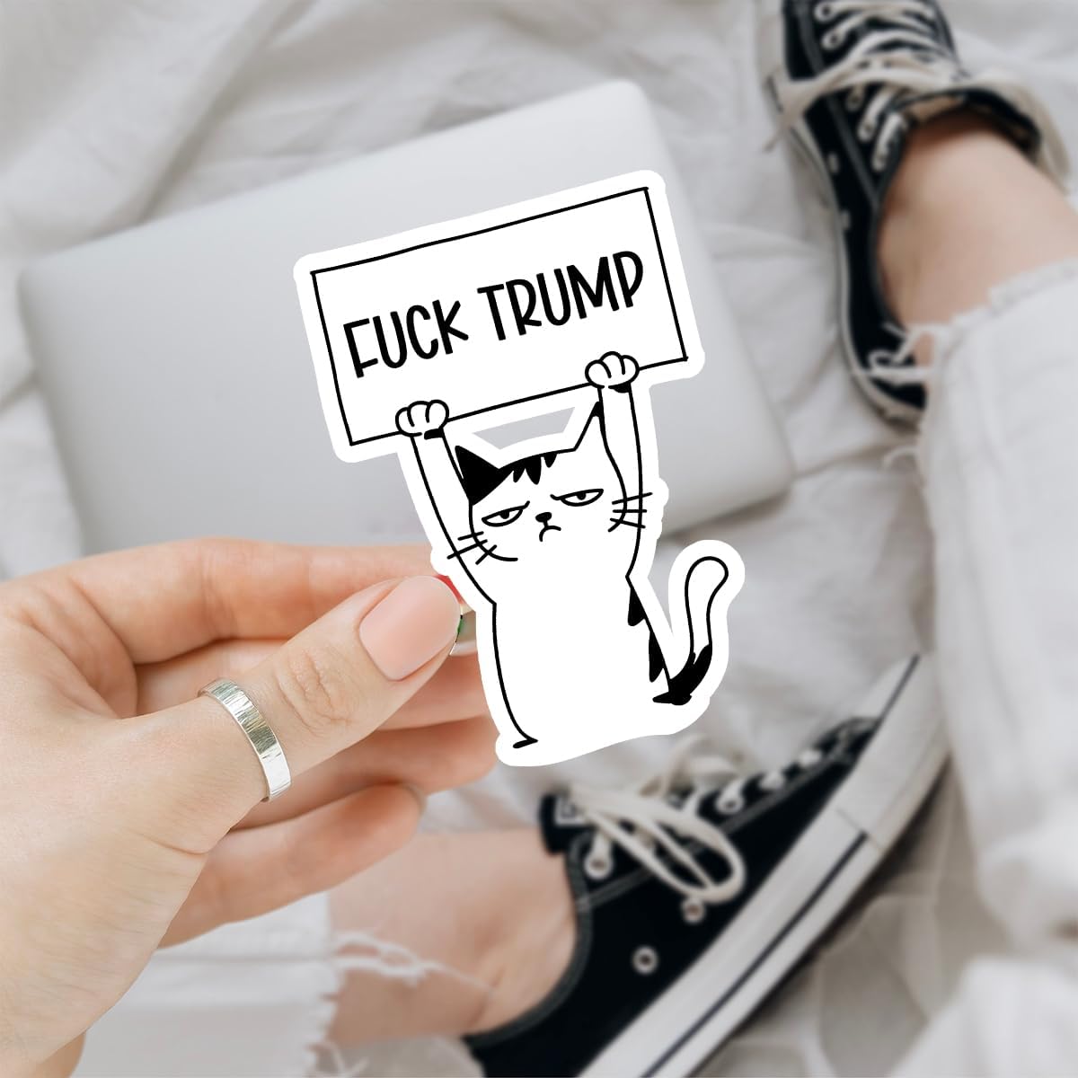 3 Pcs Fuck Trump Bumper Sticker, Anti-Trump Stickers, Fuck Trump Protest Cat Sticker, Anti MAGA Stickers - Vinyl Sticker 3x3 for Water Bottles Laptop Phone Car Helmet Hard Hat