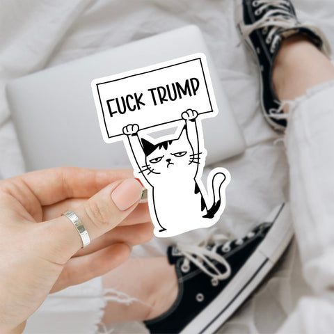 3 Pcs Fuck Trump Bumper Sticker, Anti-Trump Stickers, Fuck Trump Protest Cat Sticker, Anti MAGA Stickers - Vinyl Sticker 3x3 for Water Bottles Laptop Phone Car Helmet Hard Hat