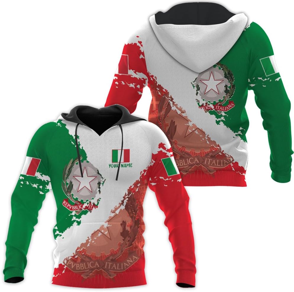 Ligthuy Personalized Name Italy Shirt 3D, Custom Italian Shirt Flag for Men and Women, Italia Shirt Soccer Unisex Size