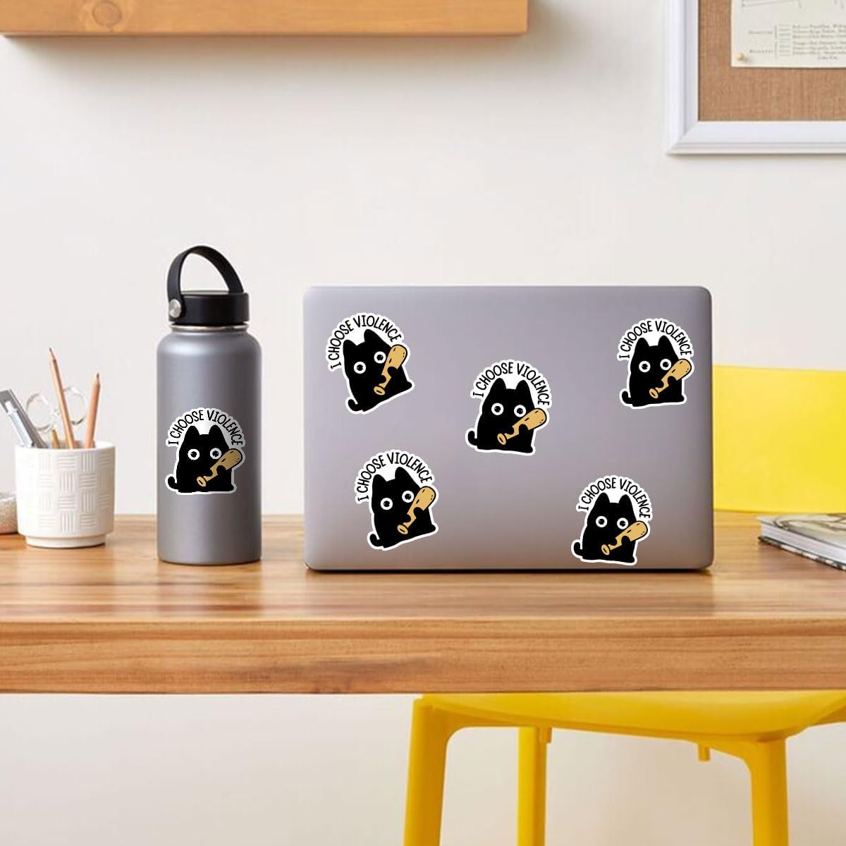3 Pcs I Choose Violence Sticker, Cute Black Cat Sticker, Funny Bumper Sarcastic Water Assistant Funny Quotes Stickers - Vinyl Stickers for Water Bottles Laptop Phone Car Window Helmet 3 Inches