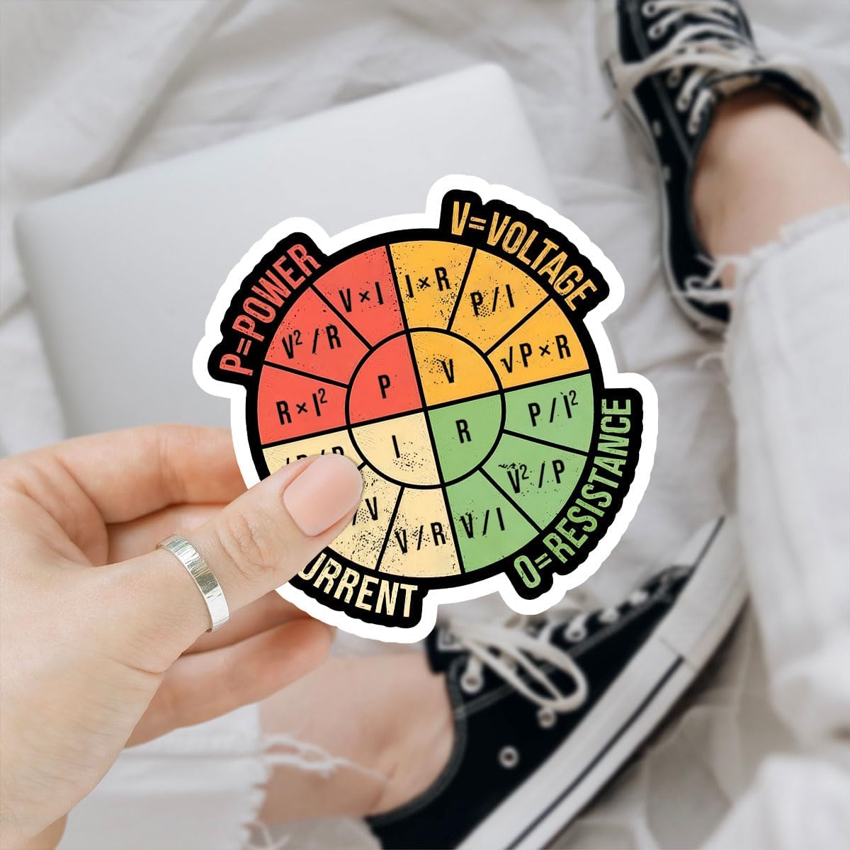 3 Pcs Ohms Law Wheel Stickers; Ohm's Law Pie Chart Physics Stickers Electricity Explained Science Teacher Sticker for Water Bottle Tumbler Phone Case Laptop 3"x3"