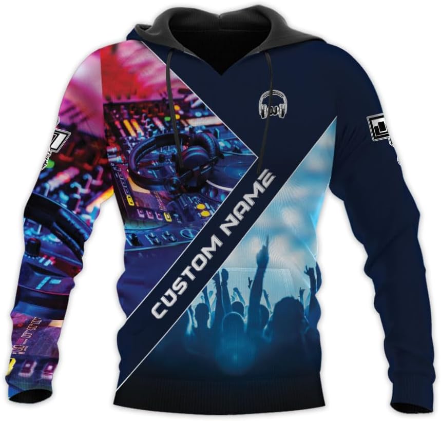 Woseprints Personalized DJ 3D T-Shirts, Custom DJ Shirt with Name, DJ Gifts for Men EDM Music Festival Clothing, Gift for DJ